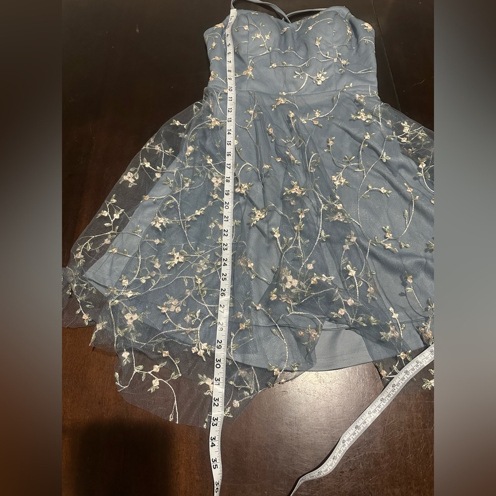 Mgiacy Embroidered Fairy Mini Dress Floral Sz L Tulle Babydoll Mesh Overlay - Picture 9 of 10